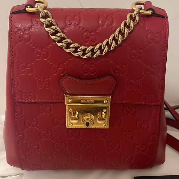 SOLD Gucci Backpacks Gucci GUCCI Guccissima GG Padlock Backpack Leather Red Auth - Picture 4 of 4